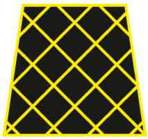 Ženklinimas 1.32 — yellow cross-hatching in an intersection